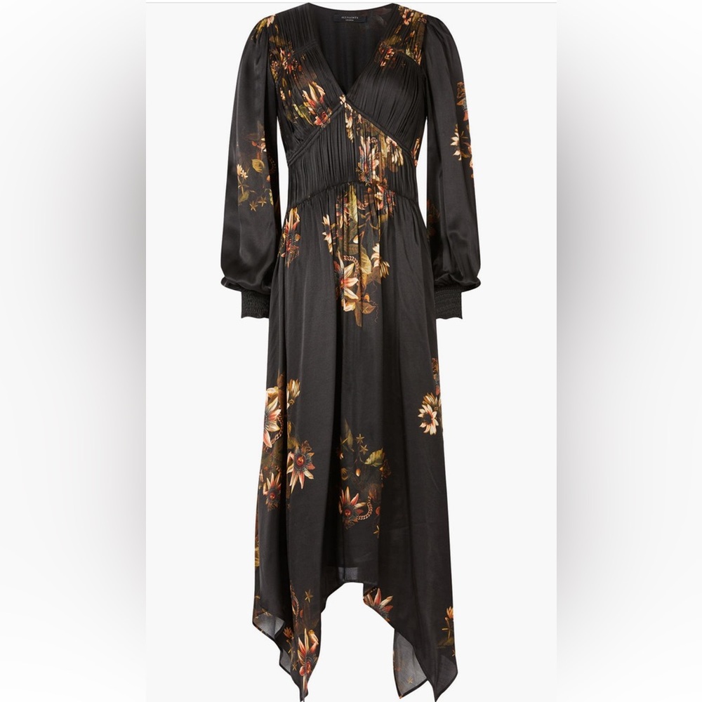 All Saints Black Floral Midi Dress - Picture 2 of 10